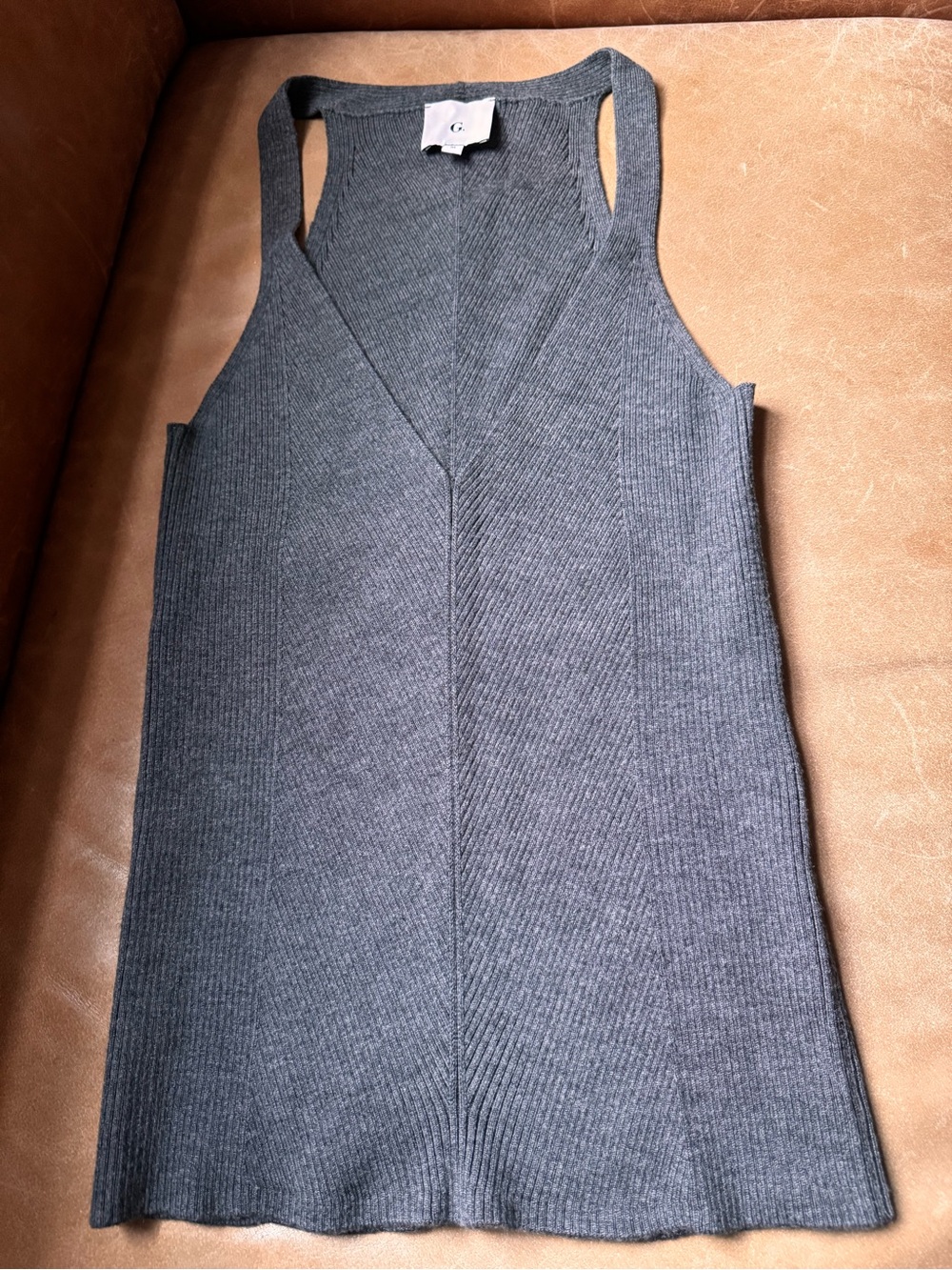 G. label Goop Samantha Engineered Rib Knit tank Top V-Neck Grey silk merino wool